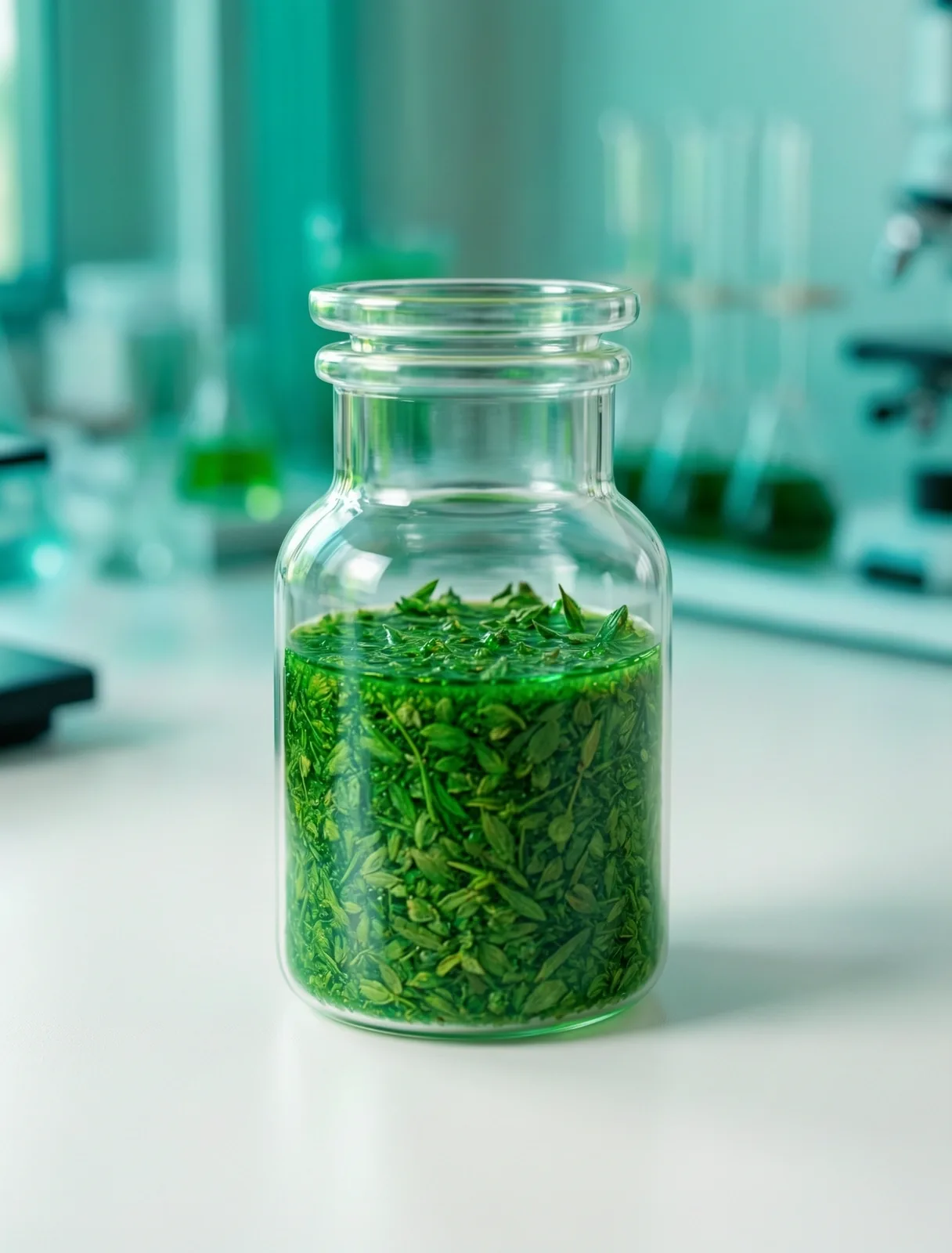 Botanical specimen in laboratory glassware